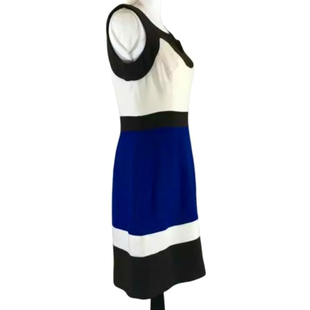 MILLY Colorblock Imara Dress, $475 NWT Ivory, Blue, Brown sz 12 - Picture 4 of 7